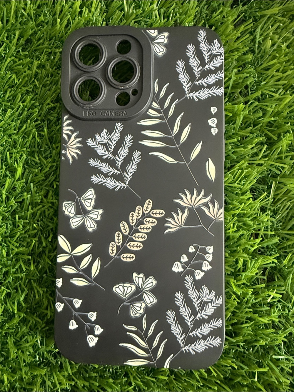 Floral Black Protective iPhone 13 Pro Max Case - Leaf Pattern